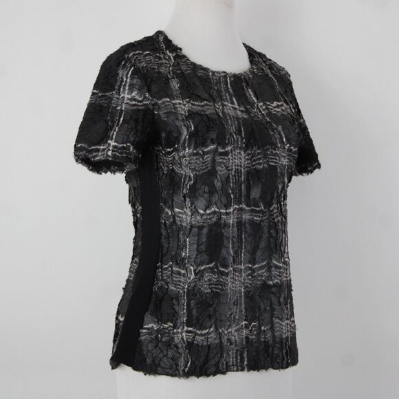 BCBG maxazria $198 Tulum Sz S Black White Combo Eyelash 100% Polyester Top - Picture 6 of 16